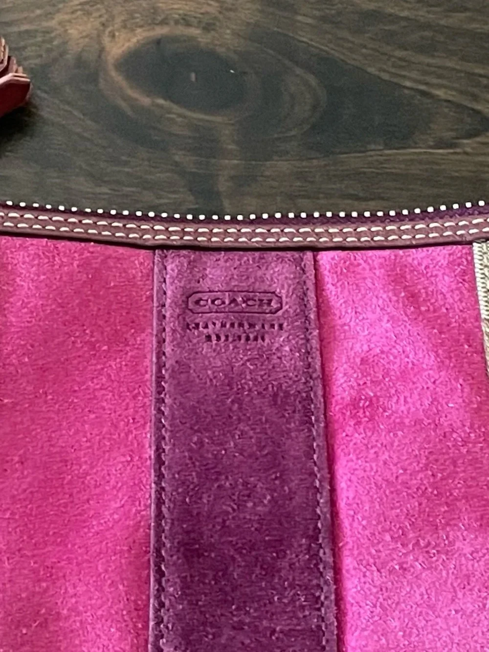 Vintage Coach 7039 Signature Stripe Suede Demi Baguette Shoulder Bag